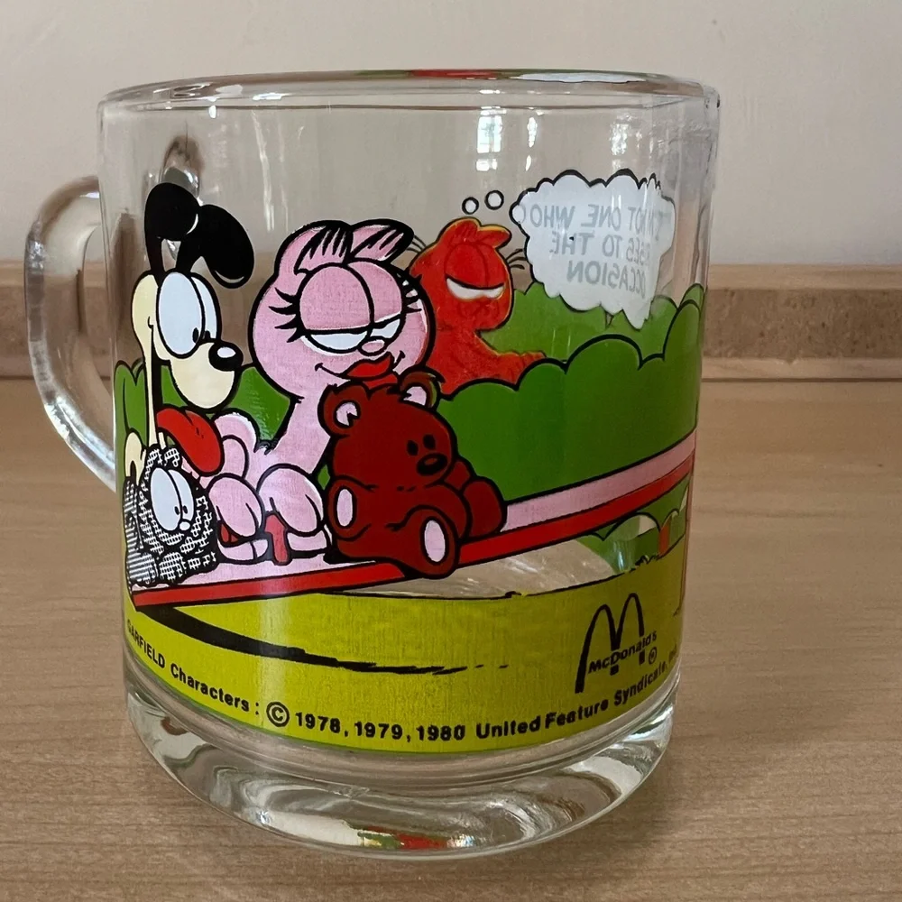 Vintage Garfield Odie McDonalds Glass Mug Cup Jim Davis 1970'S, 1980'S Comic
